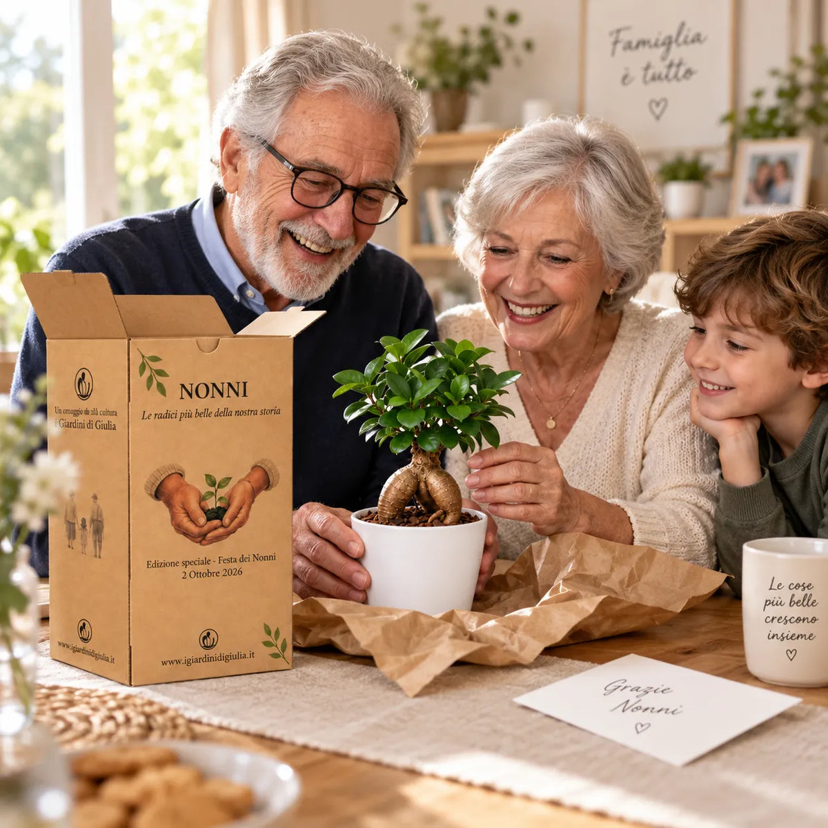 Bonsai Mini Ficus Ginseng in Vaso di Ceramica edizione festa dei nonni