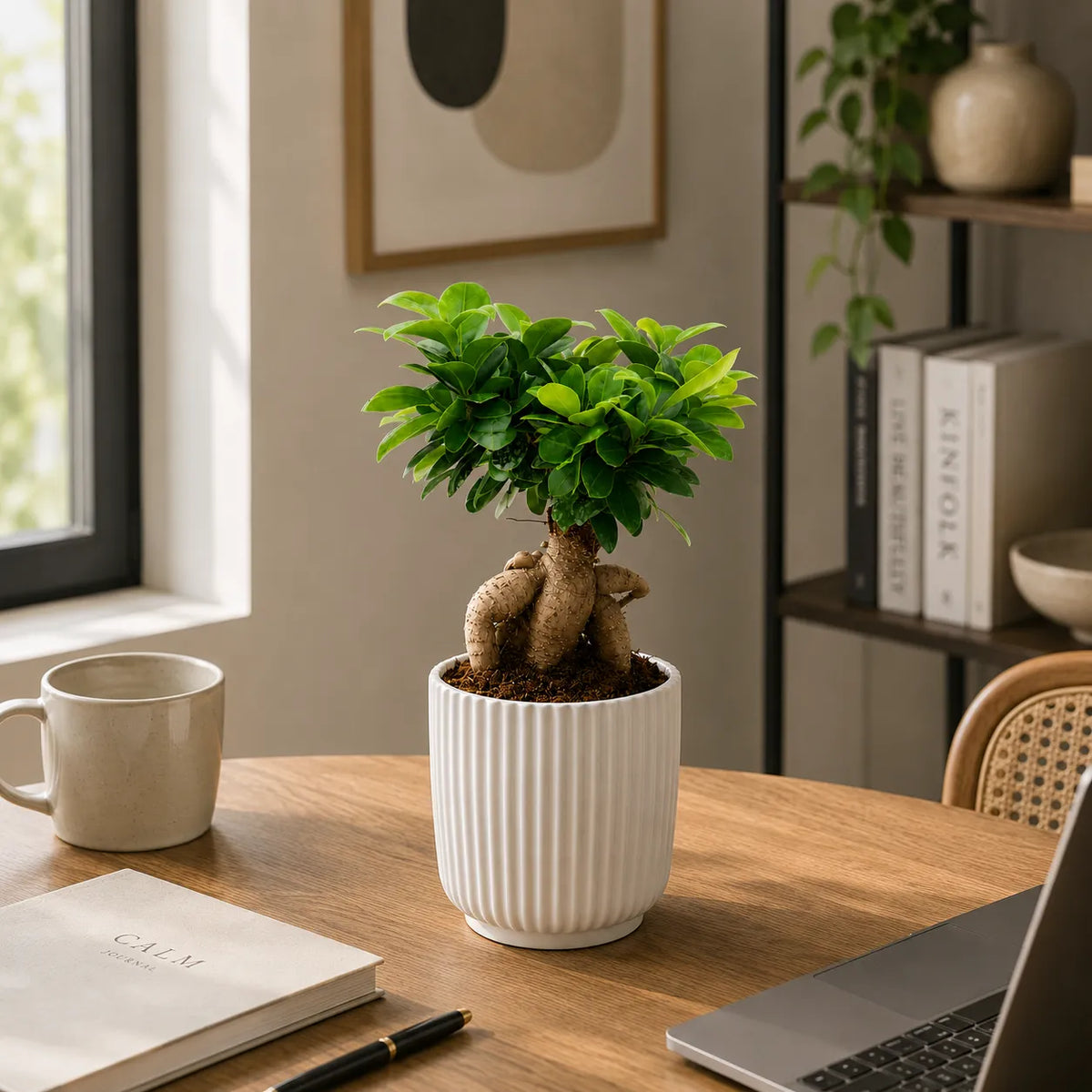 Bonsai ficus ginseng in vaso ceramica Pitti D.14 H.35 cm