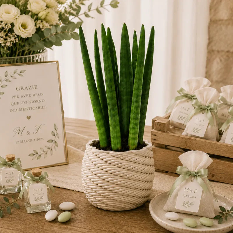 Sansevieria cylindrica in vaso di ceramica artigianale Carina D.10 cm M