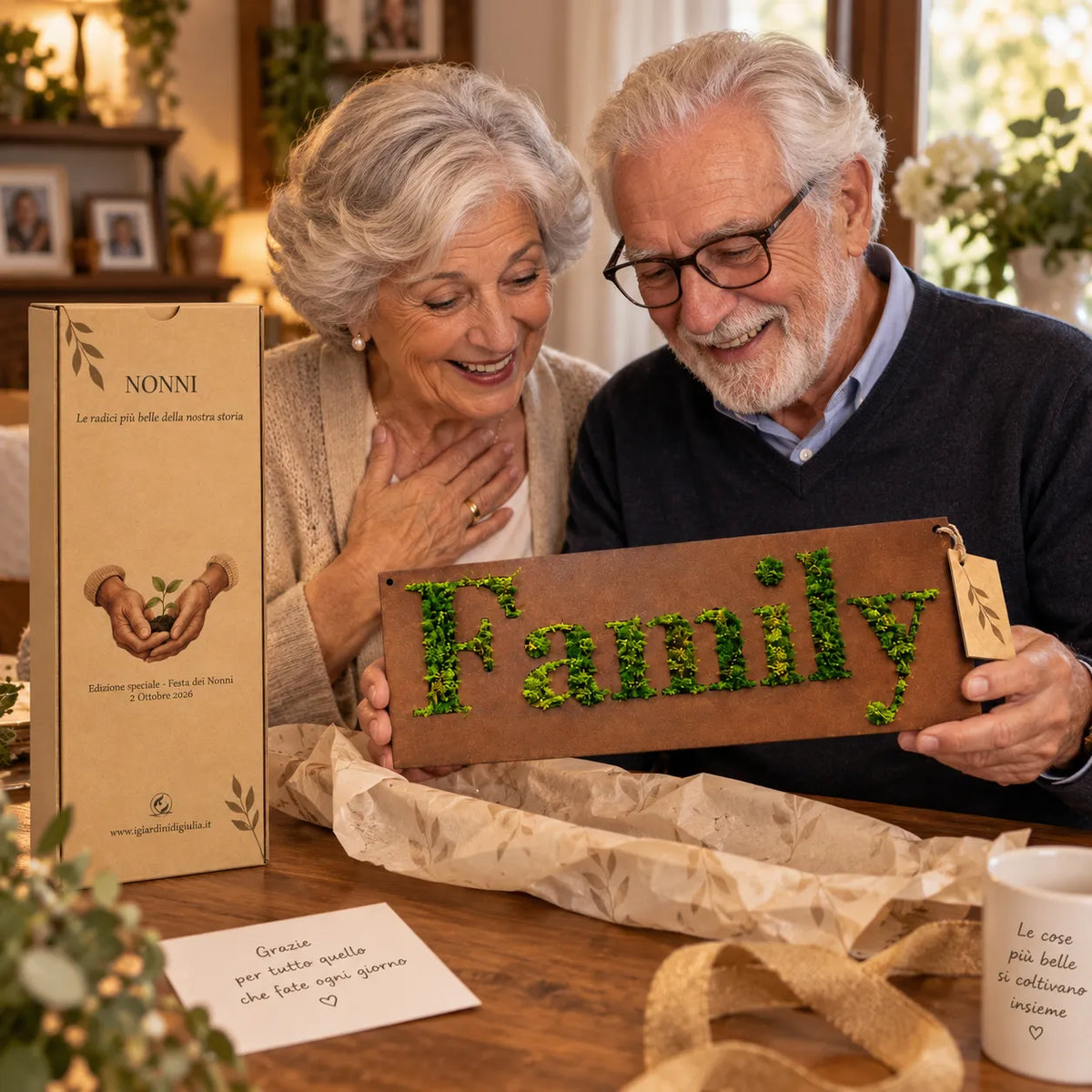 Quadro in Muschio Stabilizzato FAMILY Rettangolare – 40x18 cm con scatola regalo