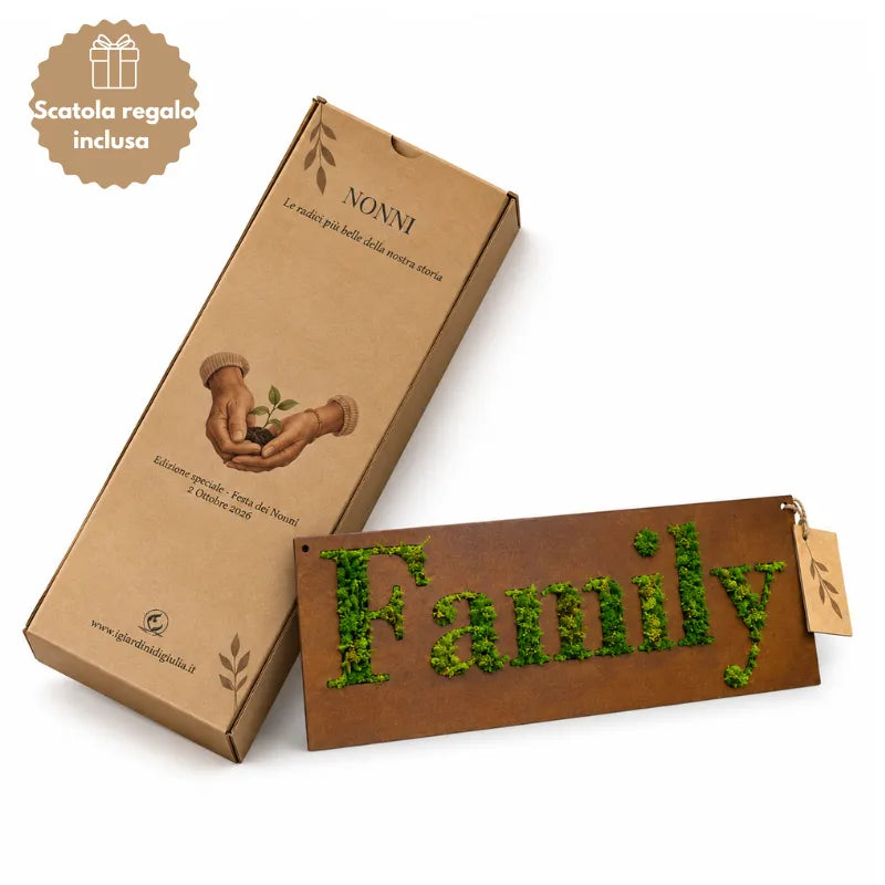 Quadro in Muschio Stabilizzato FAMILY Rettangolare – 40x18 cm con scatola regalo