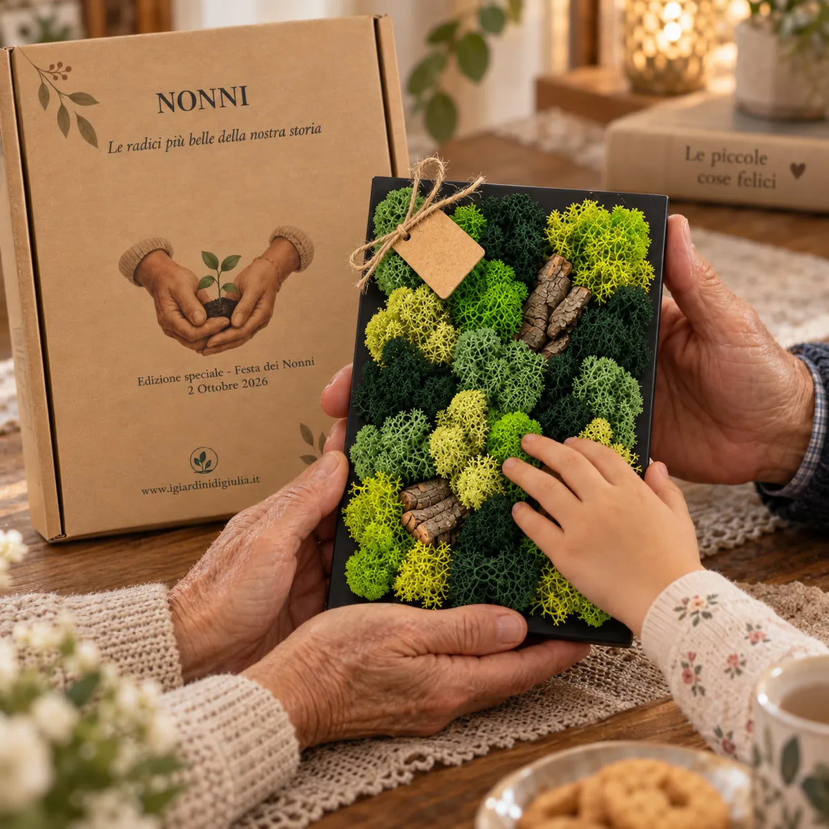 Quadro Mini in Muschio e Licheni Stabilizzati 14,5x24,5 cm edizione festa dei nonni