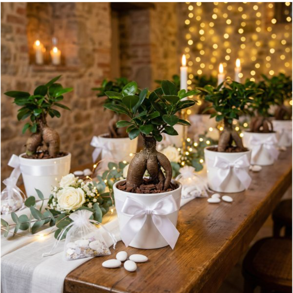 Bonsai ficus ginseng in vaso ceramica bianco