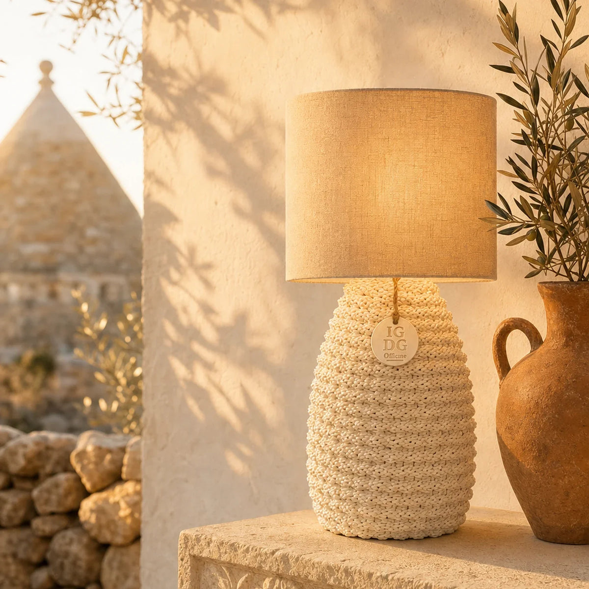 Lume Fira Grande con Paralume in Juta Naturale