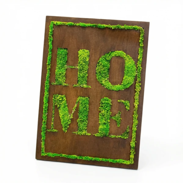 Quadro in Muschio Stabilizzato con Scritta HOME – 50x35 cm | Decorazione Verde da Parete