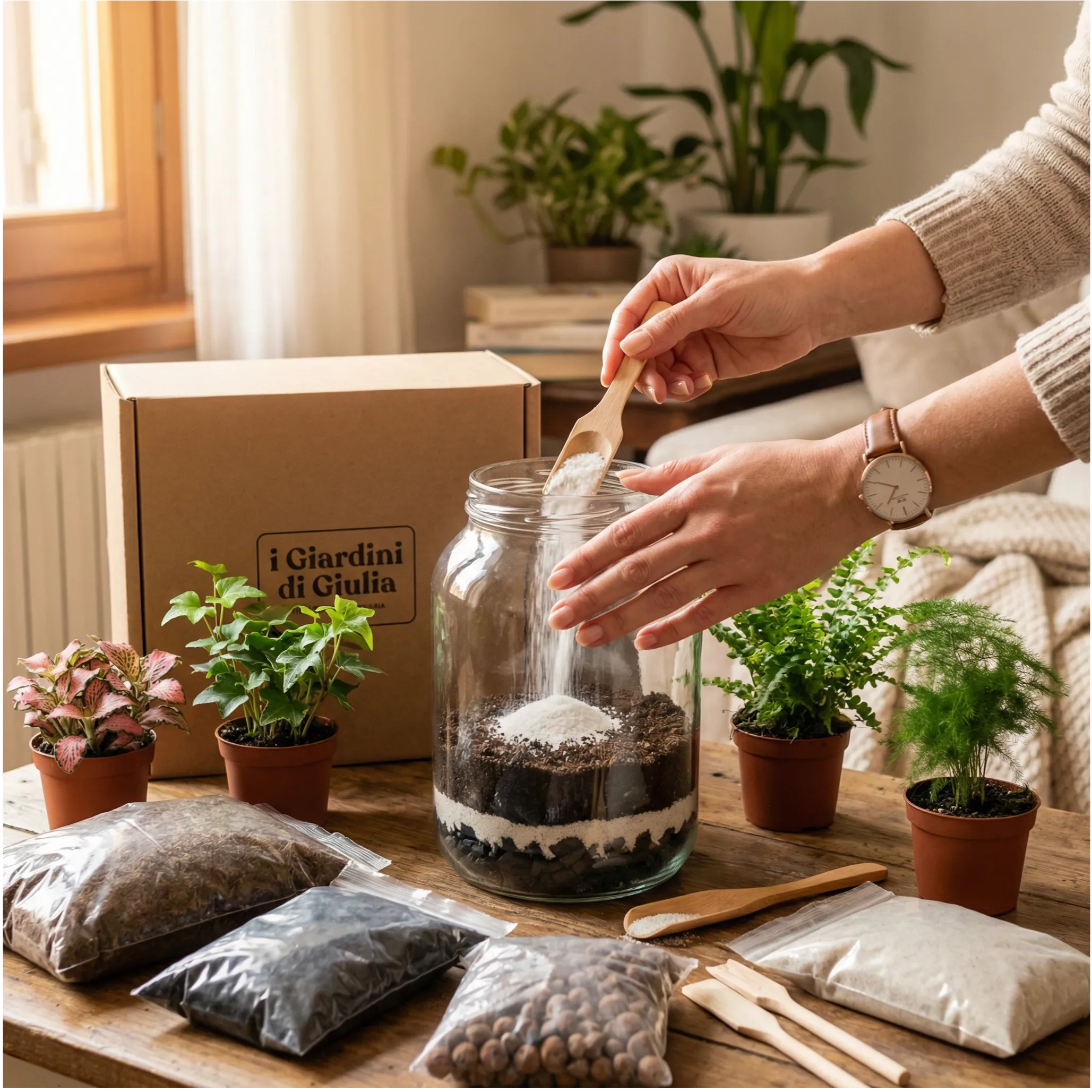 Kit per terrarium fai da con piantine senza contenitore