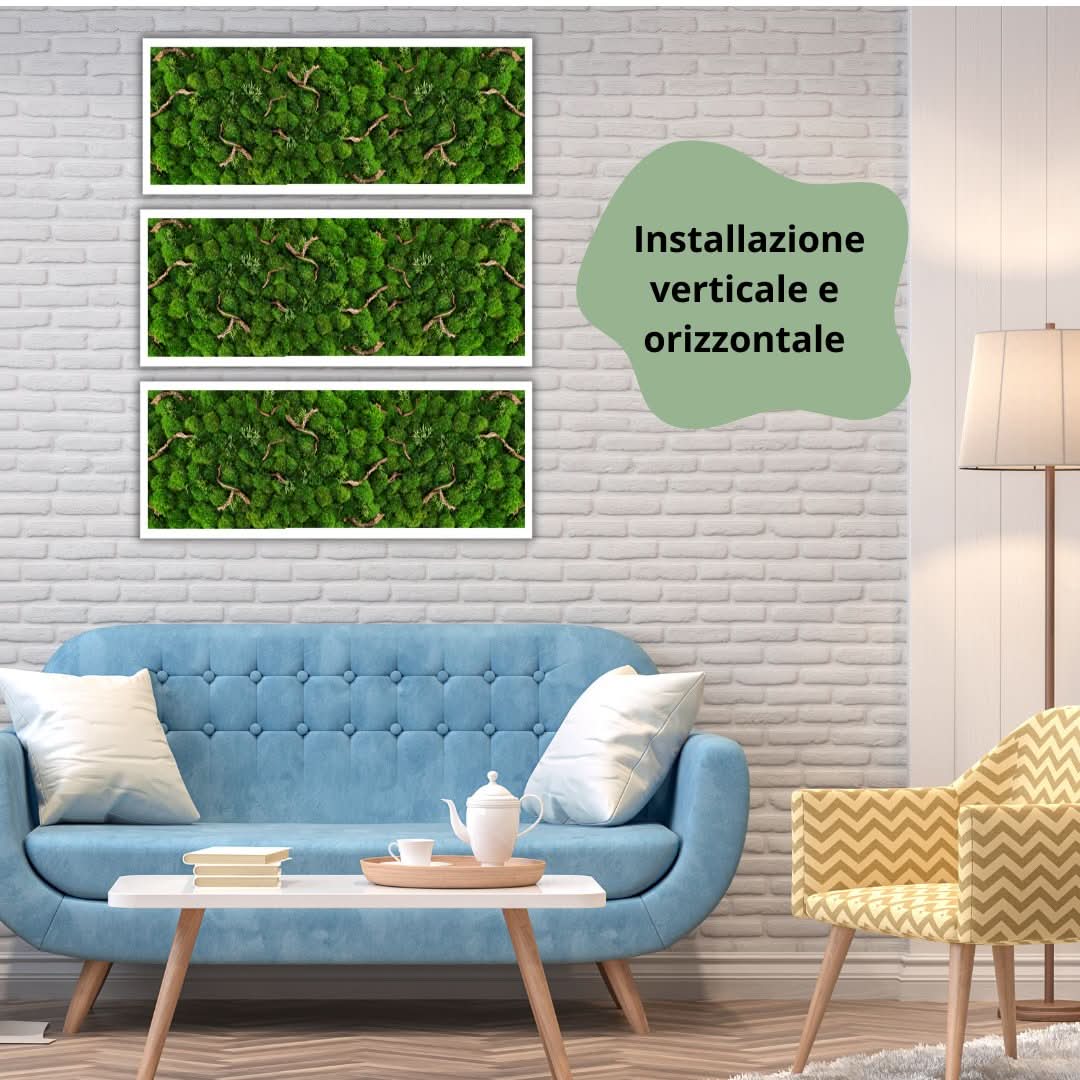 Quadro Rettangolare con Cornice Bianca o Nera e Inserti in Legno Naturale .