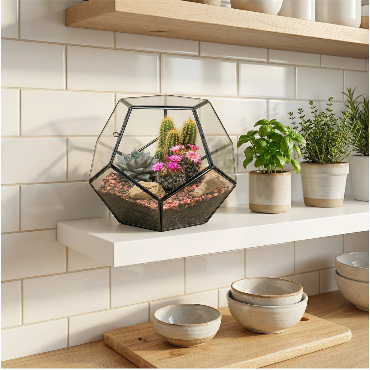 Terrarium Geometrico con Piante Grasse