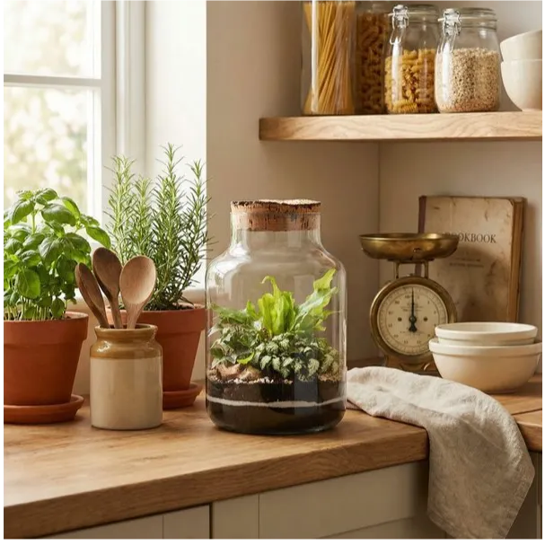 Terrarium Zefira con piante verdi
